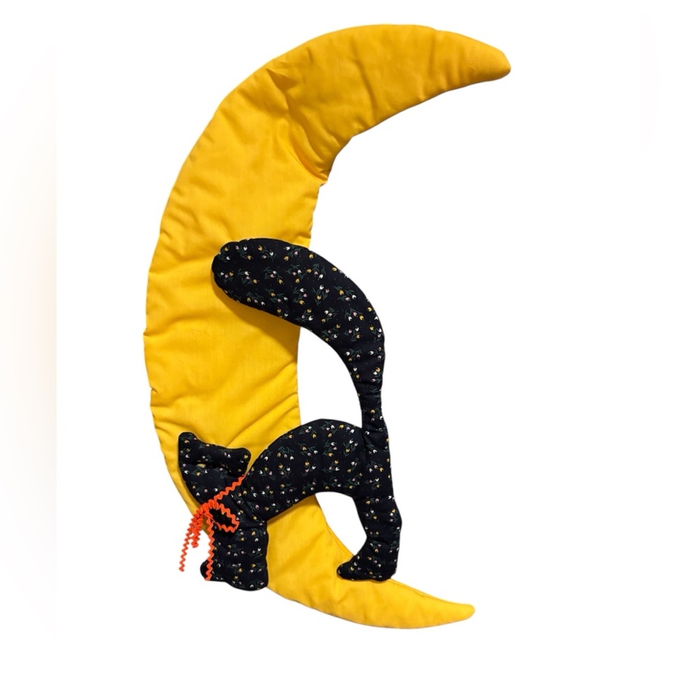 Vintage Yellow  Moon and Black Cat Wall Decor